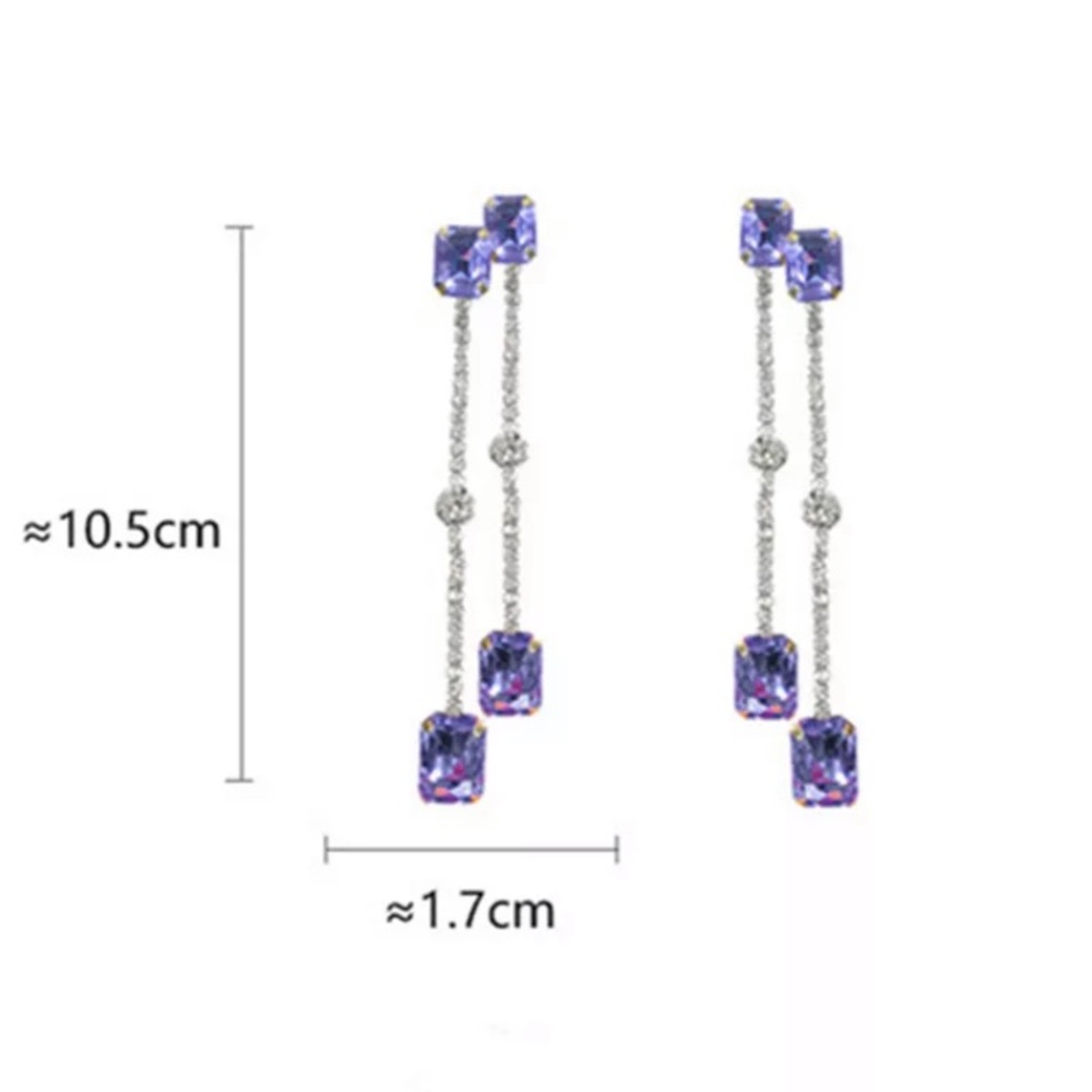 Long Crystal Purple Rhinestone Earrings - Picture 3 of 5